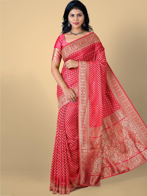 

Kalamandir Fuchsia & Gold-Toned Woven Design Zari Silk Blend Banarasi Saree