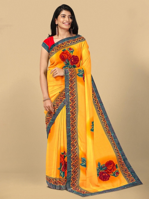 

Kalamandir Women Mustard Yellow Floral Print Georgette Saree