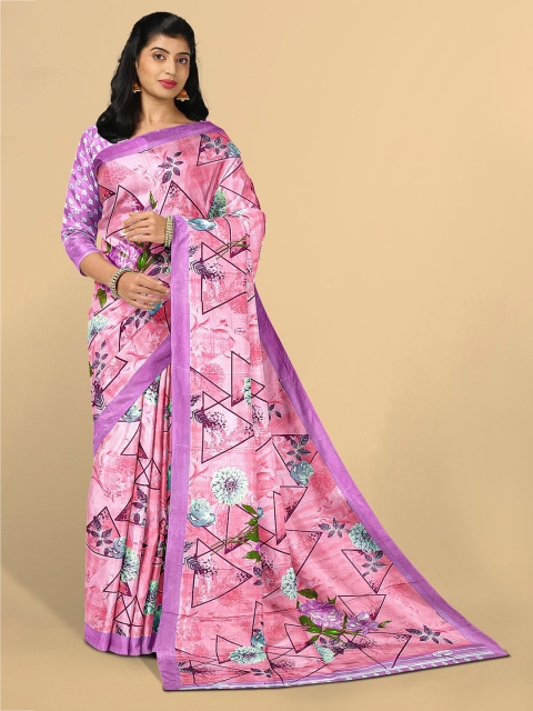 

Kalamandir Pink & Green Floral Pure Crepe Saree