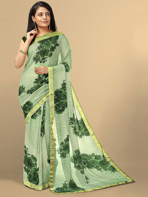 

Kalamandir Olive Green Floral Silk Blend Saree