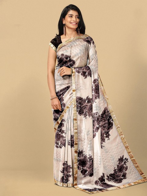 

Kalamandir Brown & Cream-Coloured Floral Zari Silk Blend Saree