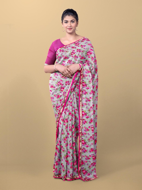 

Kalamandir Grey & Pink Floral Silk Blend Saree