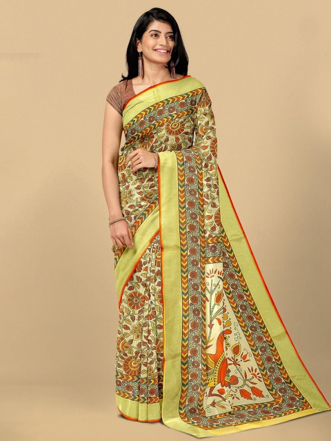 

Kalamandir Beige & Red Kalamkari Pure Linen Saree