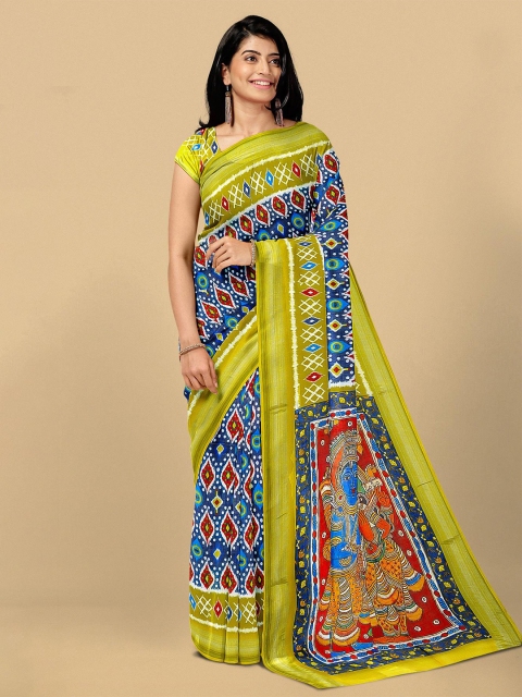 

Kalamandir Blue & Green Zari Pure Linen Saree