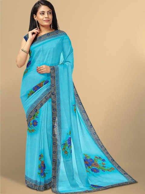 

Kalamandir Sea Green & Blue Floral Pure Georgette Saree