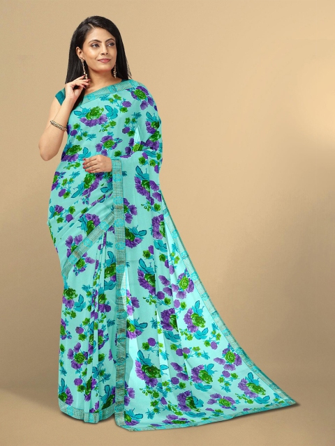 

Kalamandir Blue & Purple Floral Pure Georgette Saree