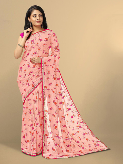 

Kalamandir Peach-Coloured & Pink Floral Silk Blend Saree
