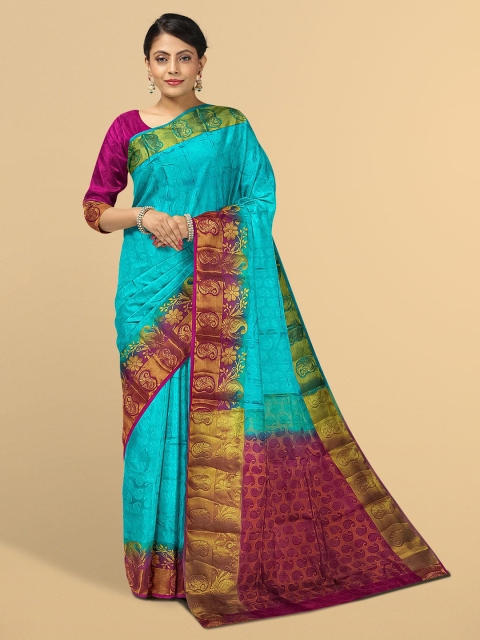 

Kalamandir Blue & Magenta Paisley Zari Banarasi Saree