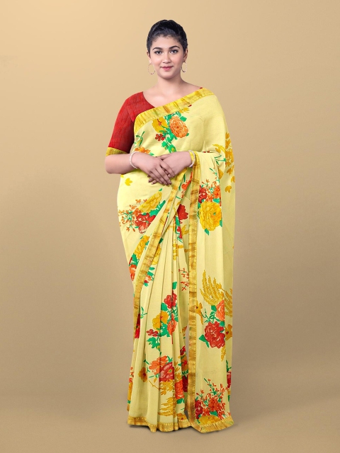 

Kalamandir Yellow & Red Floral Pure Georgette Saree