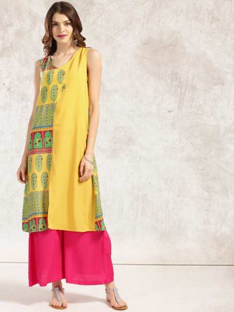 

Anouk Yellow Printed A-Line Kurta