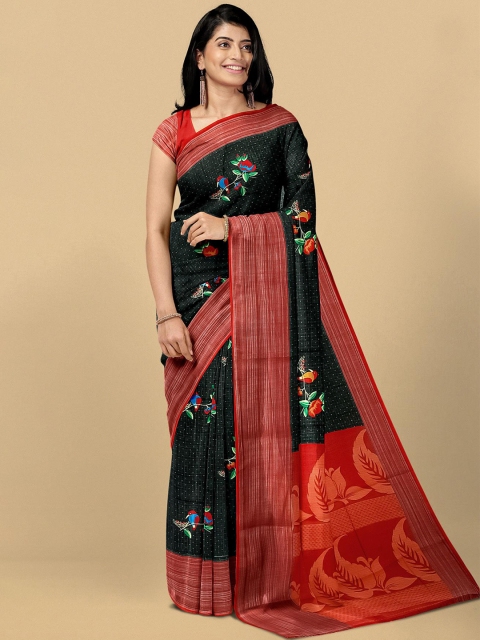 

Kalamandir Black & Red Floral Zari Pure Linen Saree