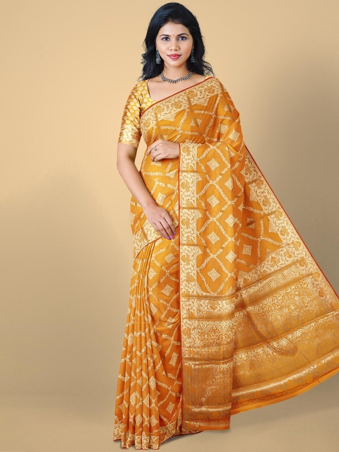 

Kalamandir Orange & Gold-Toned Woven Design Zari Silk Blend Saree