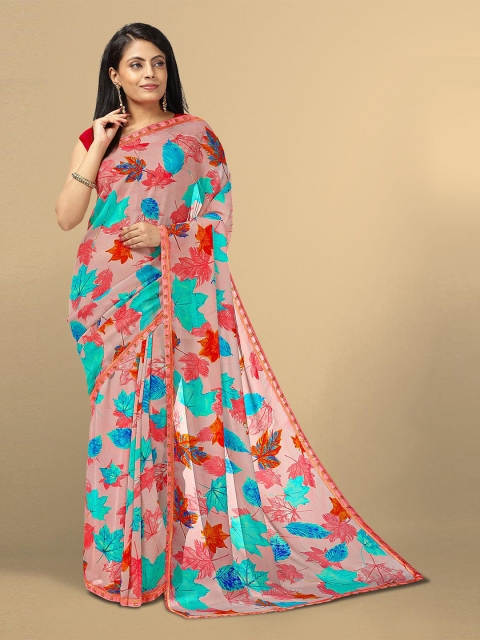 

Kalamandir Pink & Blue Floral Pure Georgette Saree