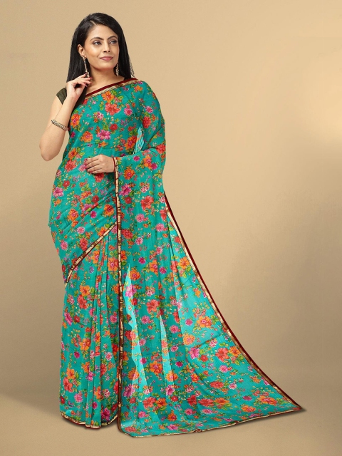 

Kalamandir Women Teal Green Floral Printed Saree