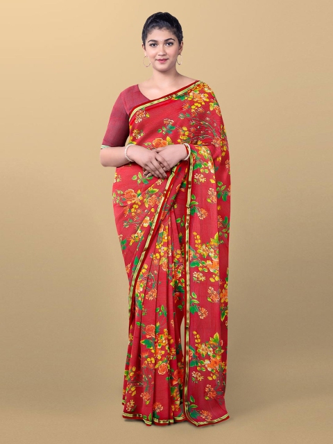 

Kalamandir Red & Green Floral Zari Silk Blend Saree