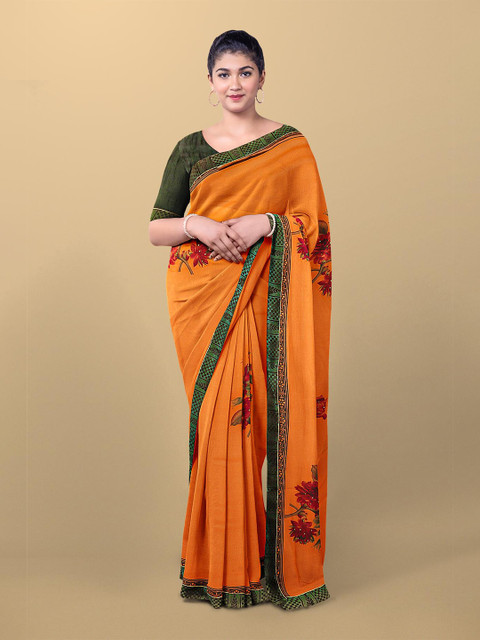 

Kalamandir Women Orange Floral Print Georgette Saree