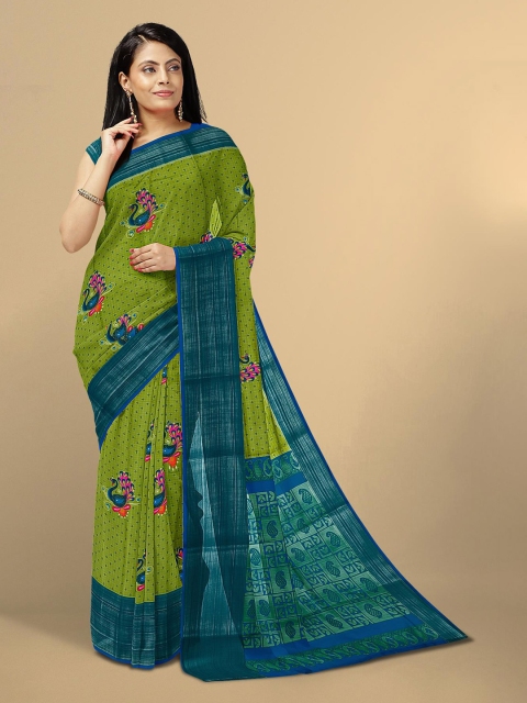 

Kalamandir Green & Teal Ethnic Motifs Pure Linen Saree
