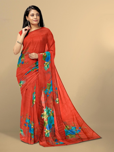 

Kalamandir Red & Blue Floral Pure Georgette Saree