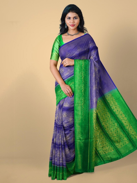 

Kalamandir Blue & Green Woven Design Zari Silk Blend Banarasi Saree