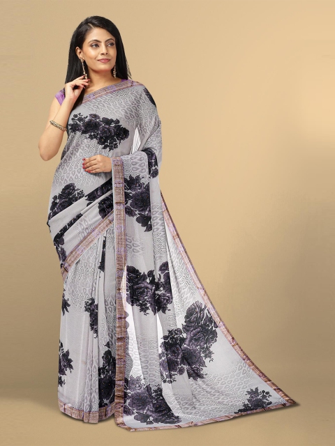 

Kalamandir Lavender & Grey Floral Silk Blend Saree
