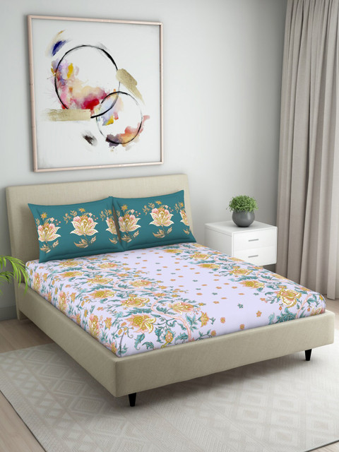 

Welspun Violet & Blue Floral 104 TC Queen Bedsheet with 2 Pillow Covers