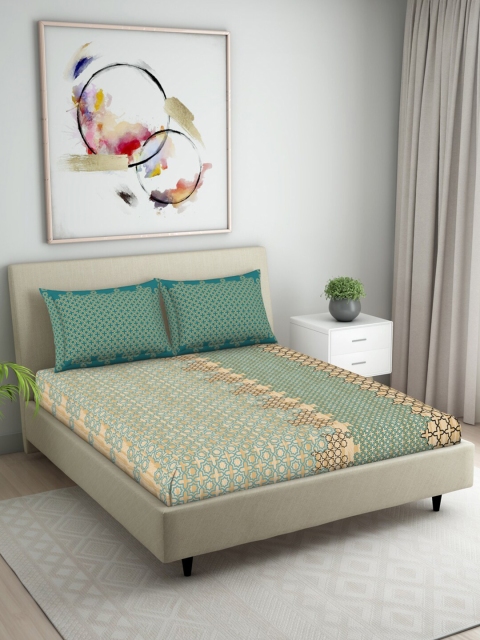 

Welspun Beige & Green Geometric 104 TC Cotton Queen Bedsheet with 2 Pillow Covers