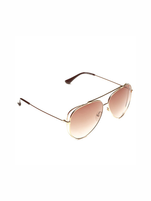 

French Connection Unisex Brown Lens & Gold-Toned Aviator Sunglasses with UV Protected Lens