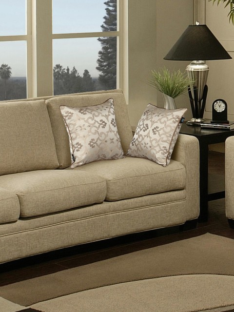 

S9home by Seasons Set of 2 Beige & Brown Ethnic Motifs Square Cushion Covers