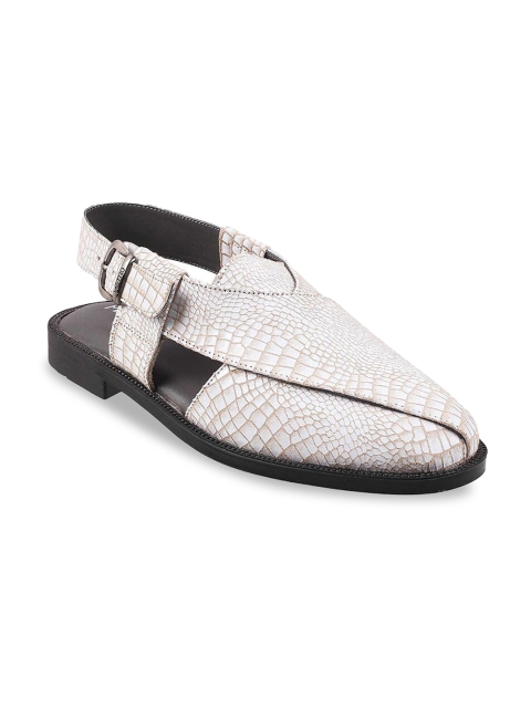 

Metro Men Off White Ethnic Leather Shoe-Style Sandals
