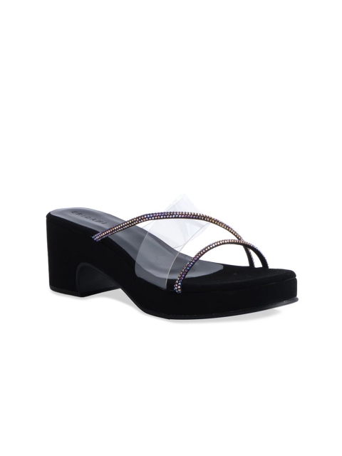 

ERIDANI Women Black Embellished Block Heels