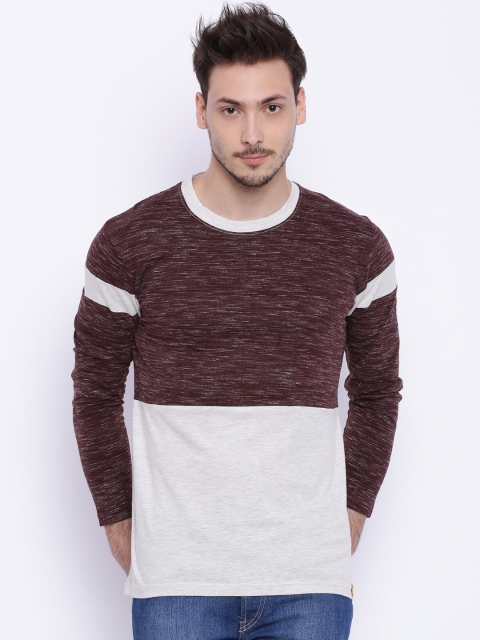 

Campus Sutra Men Maroon & Cream Colourblocked Round Neck T-Shirt