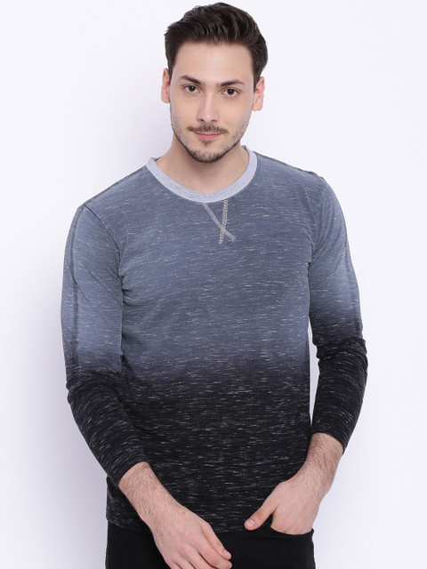 

Campus Sutra Men Grey & Black Ombre-Dyed Round Neck T-shirt