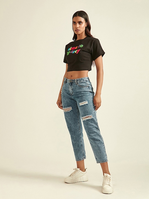 

COVER STORY Women Black & Red Typography Printed T-shirt
