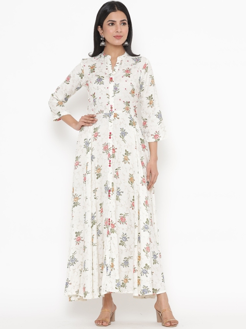 

JAVTA Women White Floral Printed Anarkali Kurta