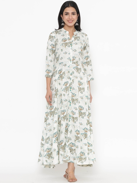 

JAVTA Women White Floral Printed Anarkali Kurta