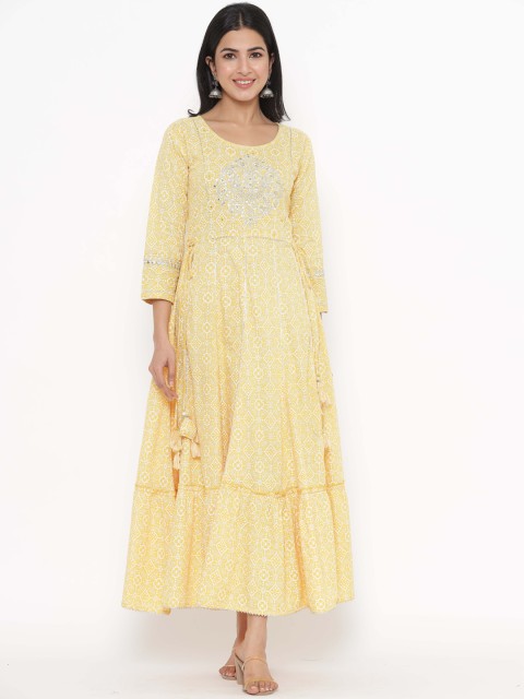 

JAVTA Women Yellow Ethnic Motifs Printed Anarkali Kurta