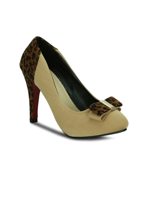 

Get Glamr Women Beige Animal Print Pumps with Bow Detail