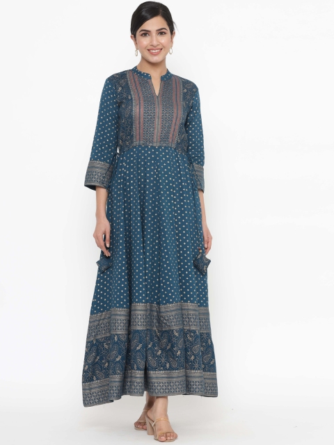 

JAVTA Women Teal Ethnic Motifs Printed Anarkali Kurta