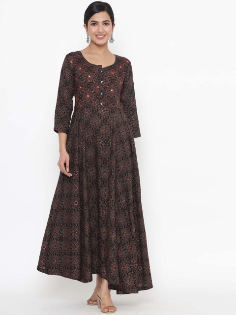 

JAVTA Women Black Ethnic Motifs Printed Flared Sleeves Anarkali Kurta