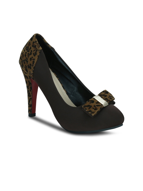 

Get Glamr Women Brown Animal Print Pumps with Bow Detail