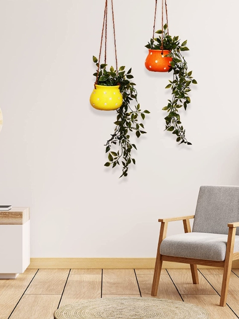 

Leafy Tales Set Of 2 Solid Ceramic Hanging Pot, Multi