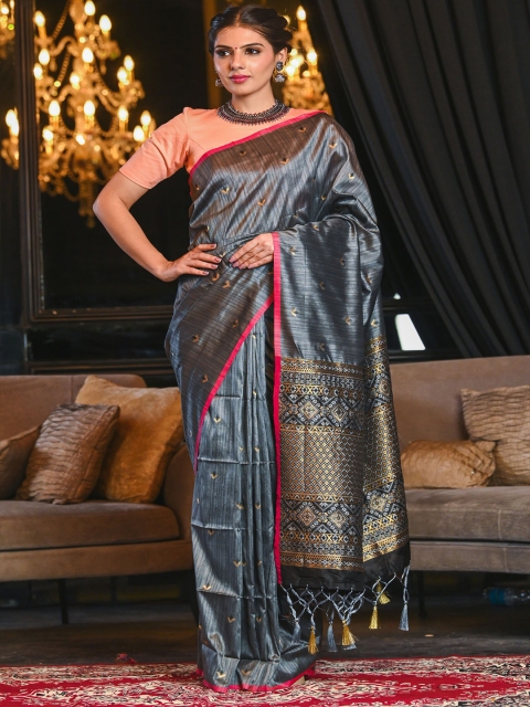 

BEATITUDE Grey & Pink Woven Design Saree