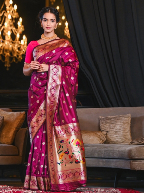 

BEATITUDE Purple & Golden Woven Design Zari Paithani Saree