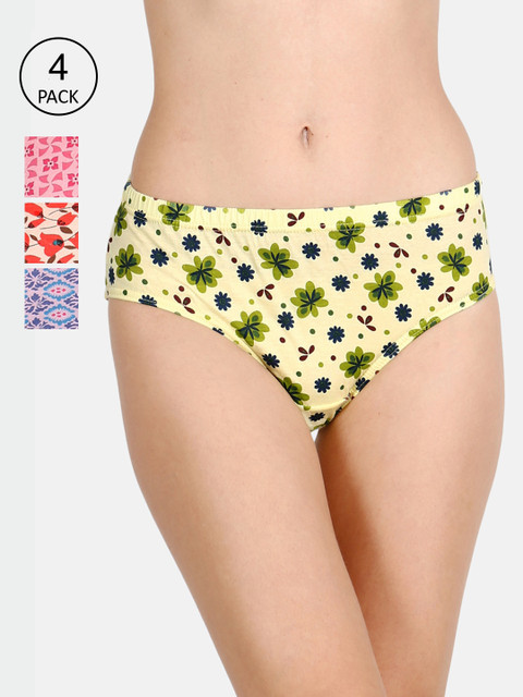 

Lux Cozi Women Pack Of 4 Assorted Pure Cotton Printed Hipster Briefs