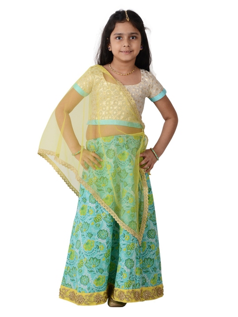 

frangipani Girls Blue & Beige Printed Ready to Wear Lehenga & Blouse With Dupatta