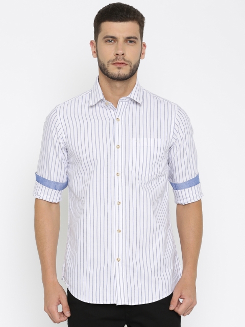 

ColorPlus Men White Contemporary Regular Fit Striped Casual Shirt