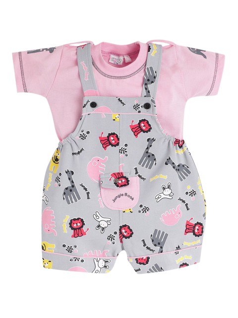 

CHiU Infants Grey & Pink Printed Dungaree Set