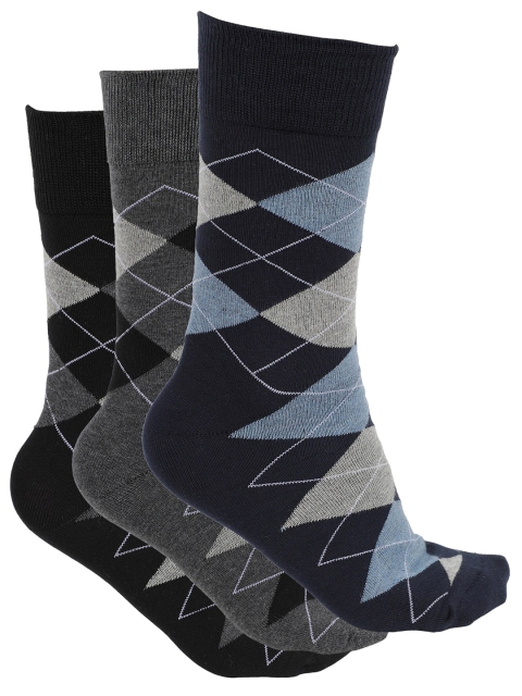 

Alvaro Castagnino Men Black & Grey Checked Calf Length Socks Pack Of 3