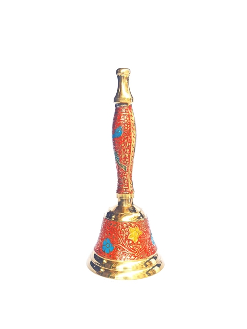 

WENS Gold Toned & Orange Enamelled Brass Pooja Bell