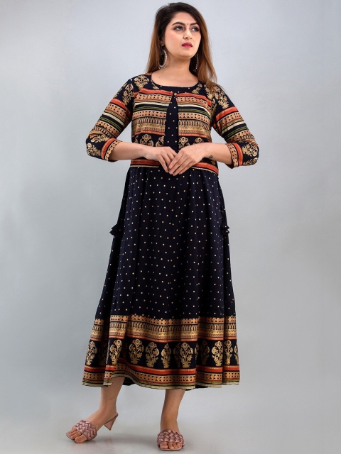 

PREKSHA Women Blue Ethnic Motifs Embroidered Thread Work Floral Anarkali Kurta